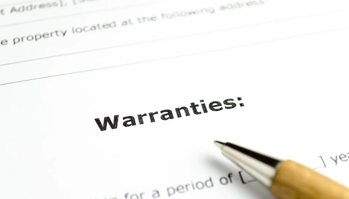 Contract paper with warranties and pen