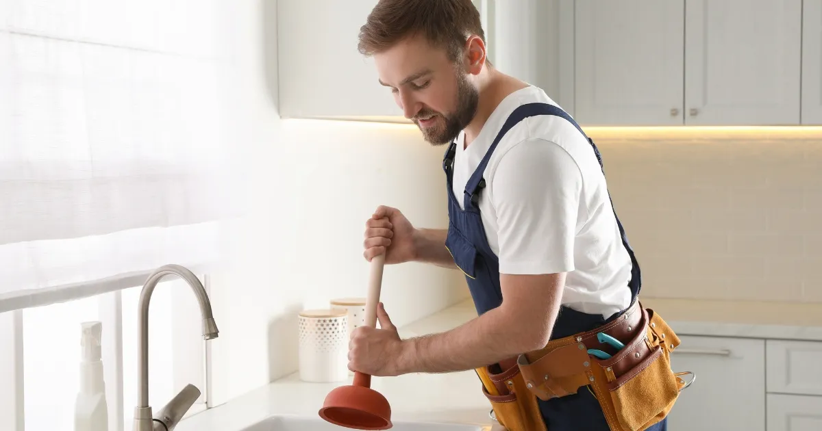 a man pumping the blocked drain