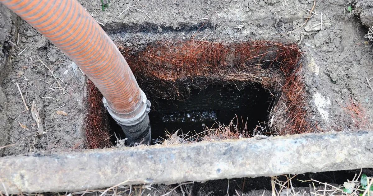 a plumbing tube inside the septic tank