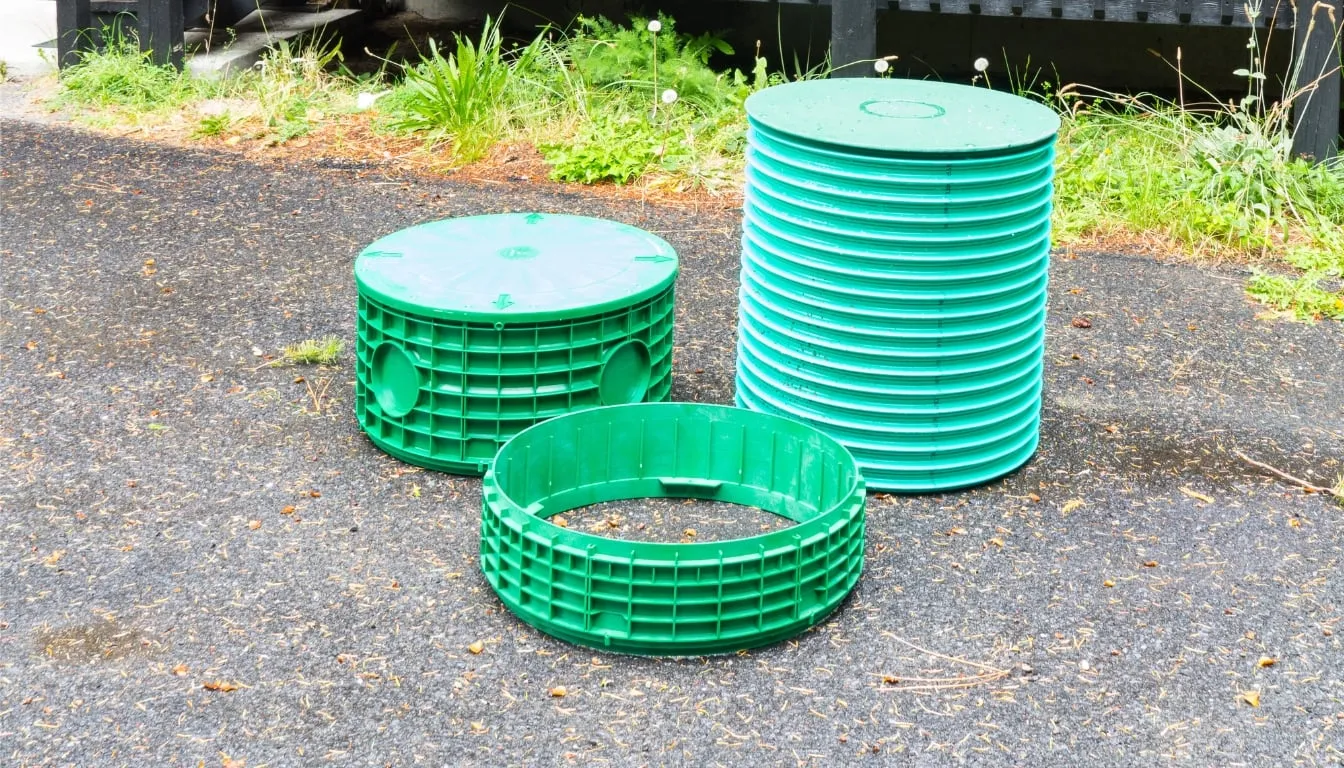 Three green septic tank riser