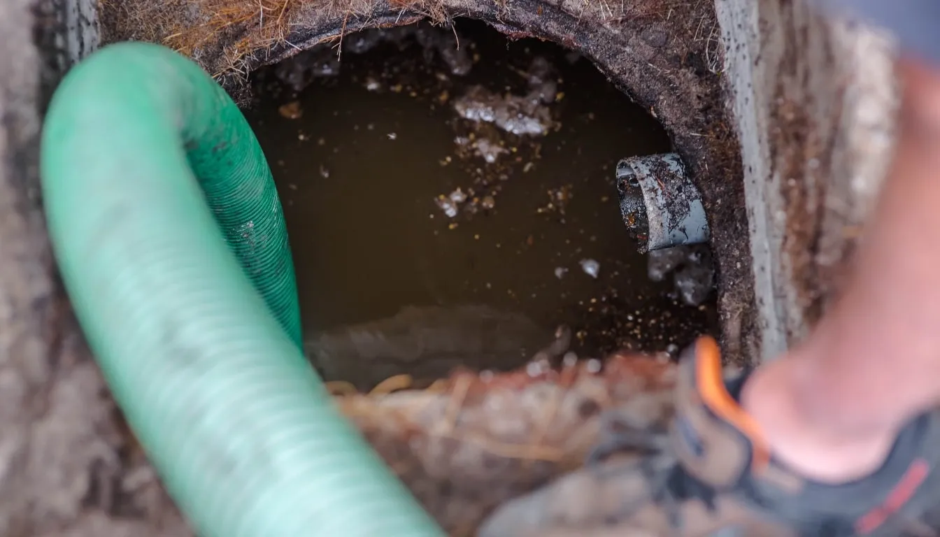 Dirty septic system and green plumbing tube