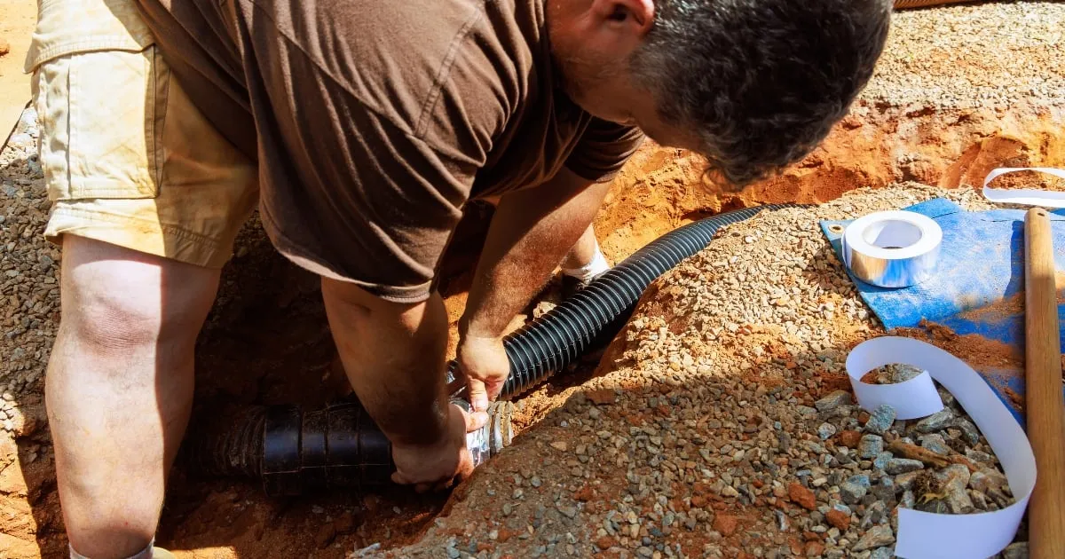 a man connecting the absorption trenches