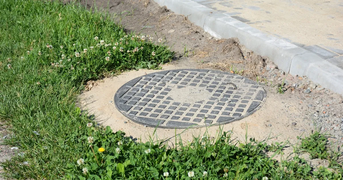 septic tank covered with sand and grass