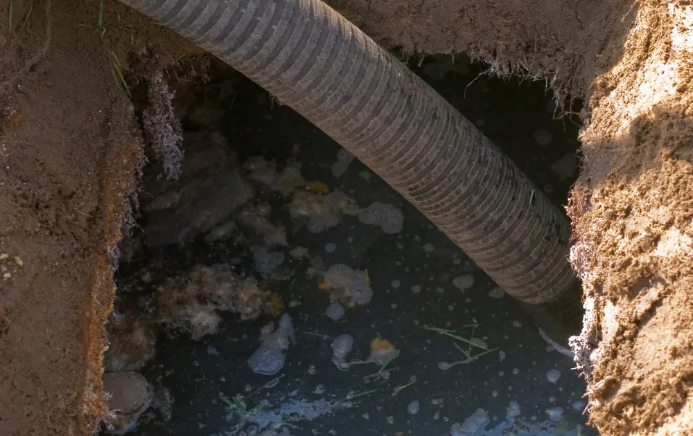 dirty septic tank and plumbing tube