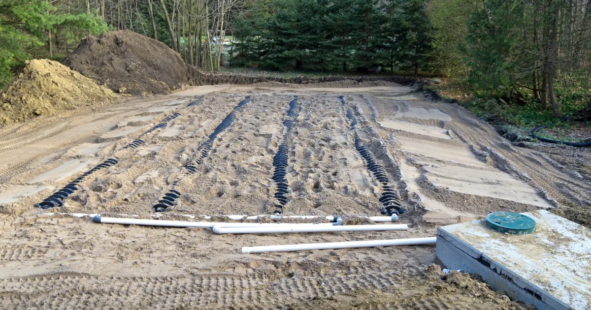septic tank absorption trenches buried in the soil