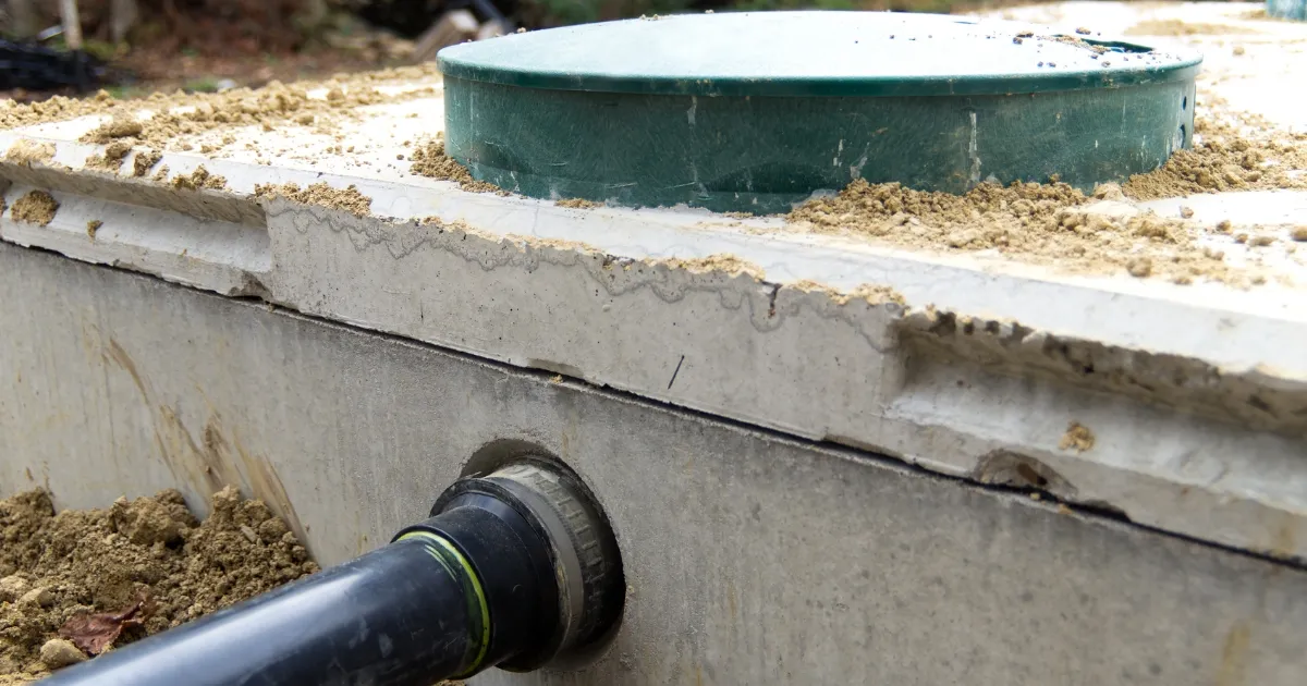 a plumbing tube connected to the septic tank